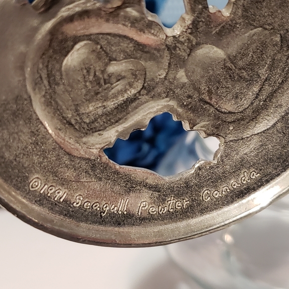 Vintage Potpourri Glass Pewter Dish Ribbon Heart Lid Seagull Pewter Canada 1991 - Picture 6 of 6